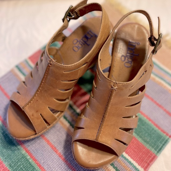 Indigo by Clark’s cork wedge sling back strappy sandals 3.5 inch heel size 6.5 - Picture 2 of 14